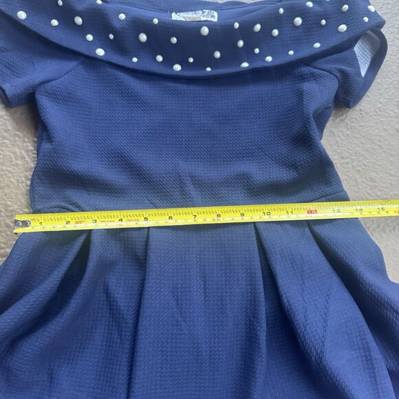 Knitworks Navy Floral Print Dress For Girls 14 or Women Size S with Pearls - Picture 11 of 14
